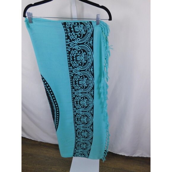Maya Pareos Sarong Womens One Size Turquoise Black Sea Turtle Beach Rayon Fringe - Picture 7 of 11
